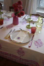 Modern Floral TABLECLOTH with Wide Border in Lavenders - MORE SIZES