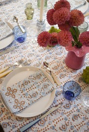 Faridabad Flower Napkins in Blue and Gold, Set of 4