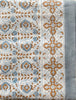 Faridabad Flower Tablecloth with Cross Border, Grey Stripe  - BLUE/GOLD