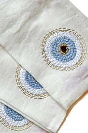 Evil Eye Hand Embroidered Linen Napkins in Grey, Set of 4