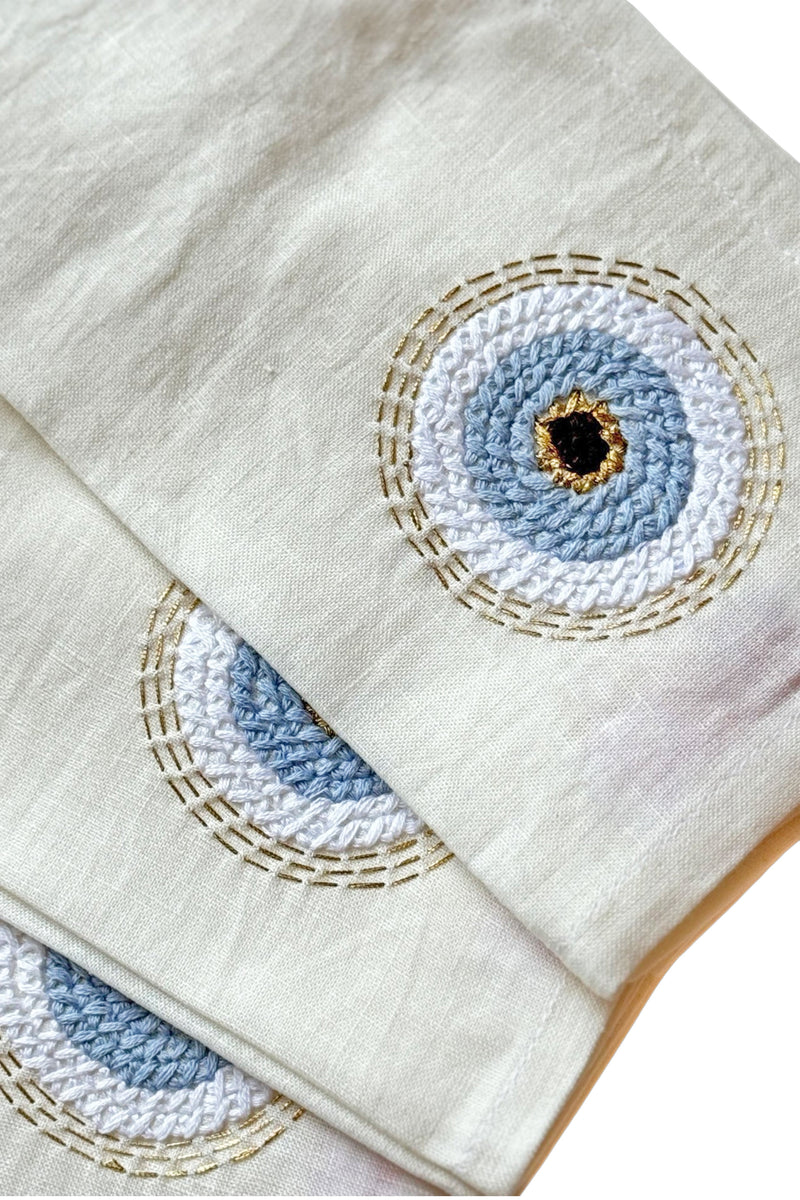 Evil Eye Hand Embroidered Linen Napkins in Grey, Set of 4