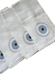 Evil Eye Hand Embroidered Linen Napkins in Grey, Set of 4