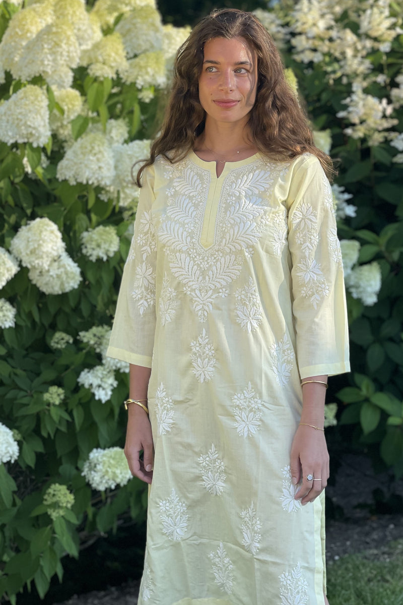 Leo Hand Embroidered Kurta Dress Lemon