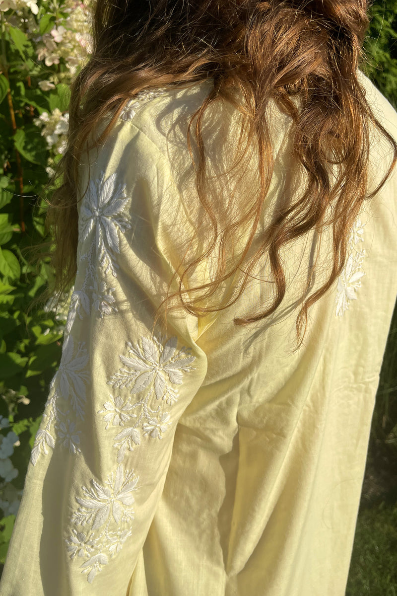 Leo Hand Embroidered Kurta Dress Lemon