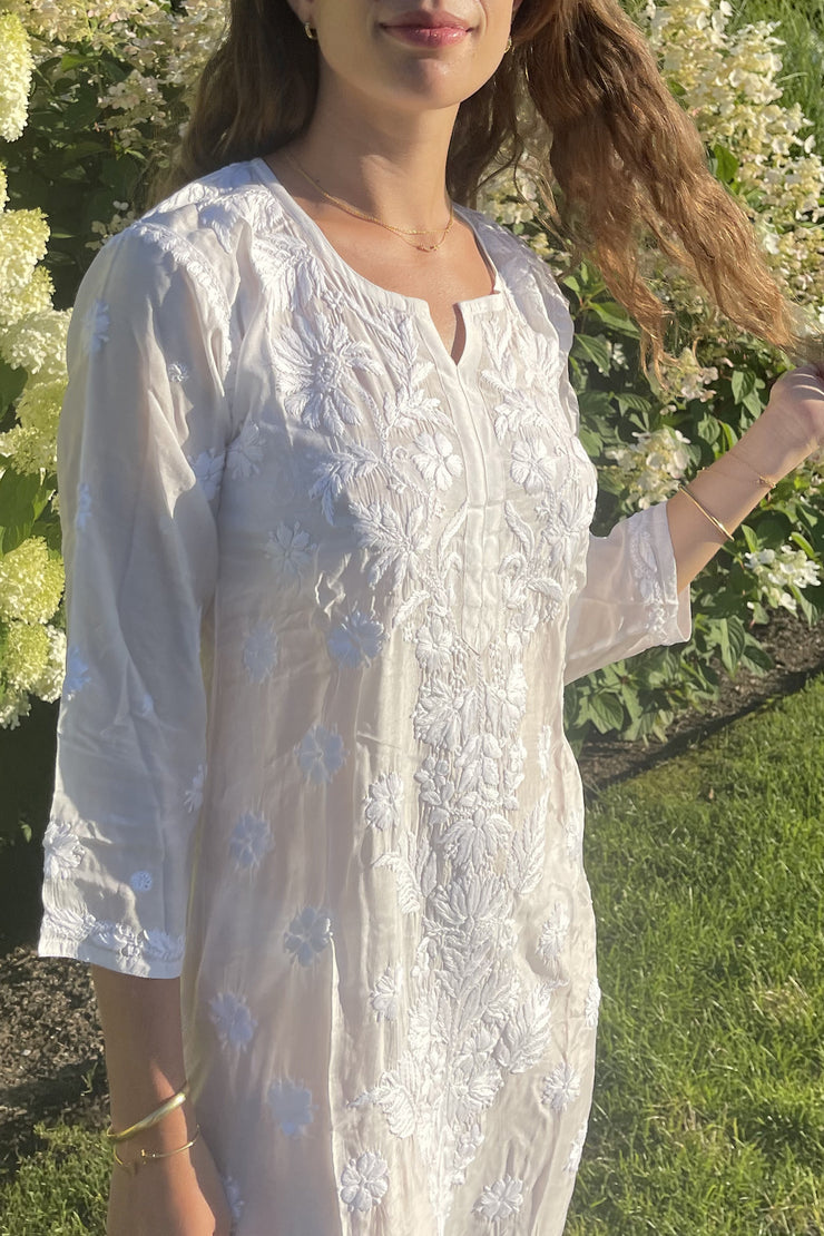 Leo Hand Embroidered Kurta Dress White