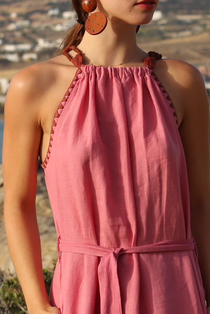Hera Linen Halter Dress Rose Buggy NYC Hera Linen Halter Dress Rose Buggy NYC