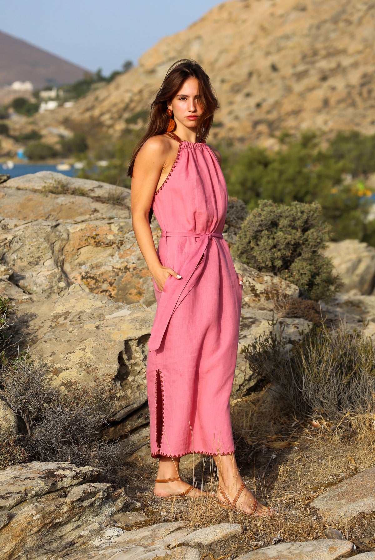 white christmas dresses Hera Linen Halter Dress Rose – Buggy NYC