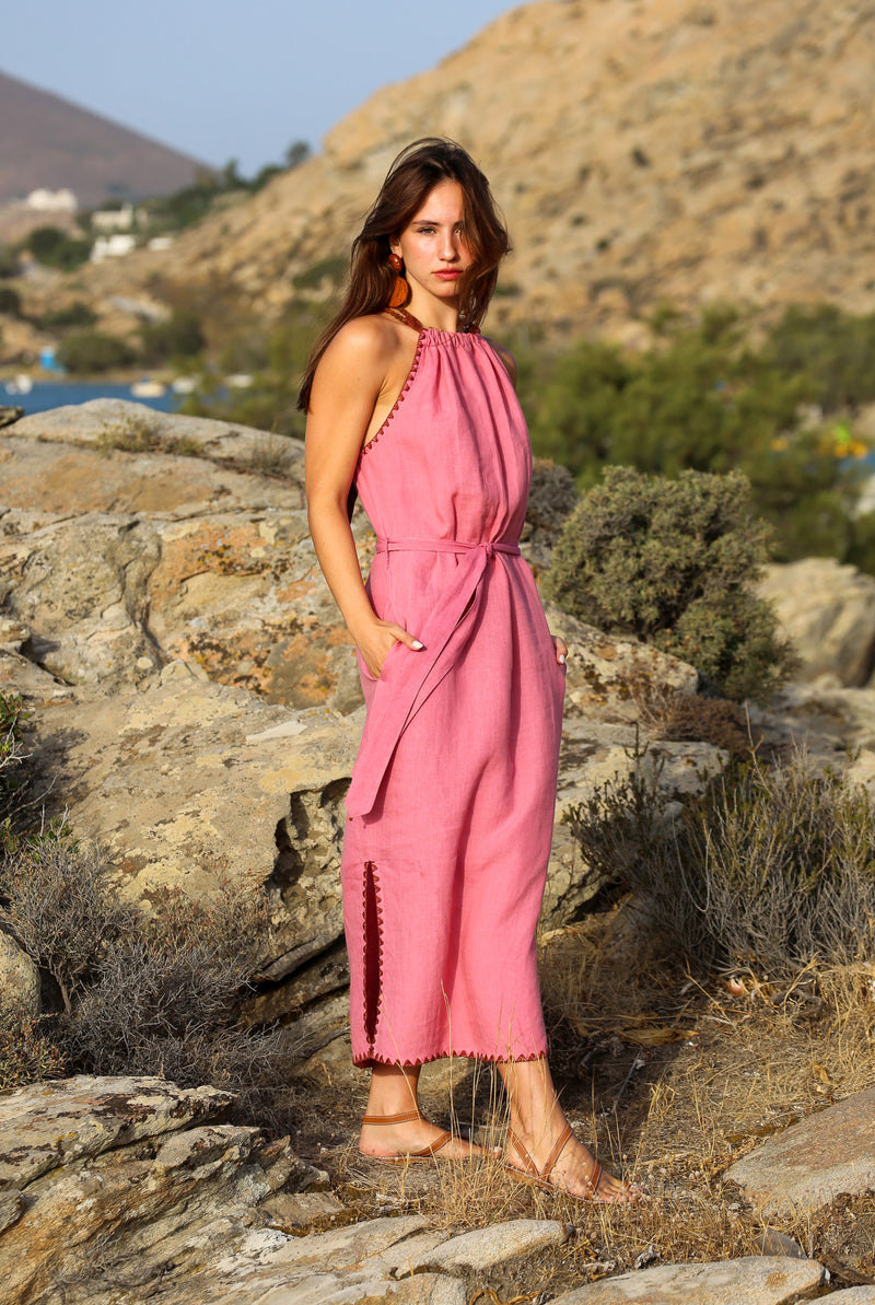 Hera Linen Halter Dress Rose