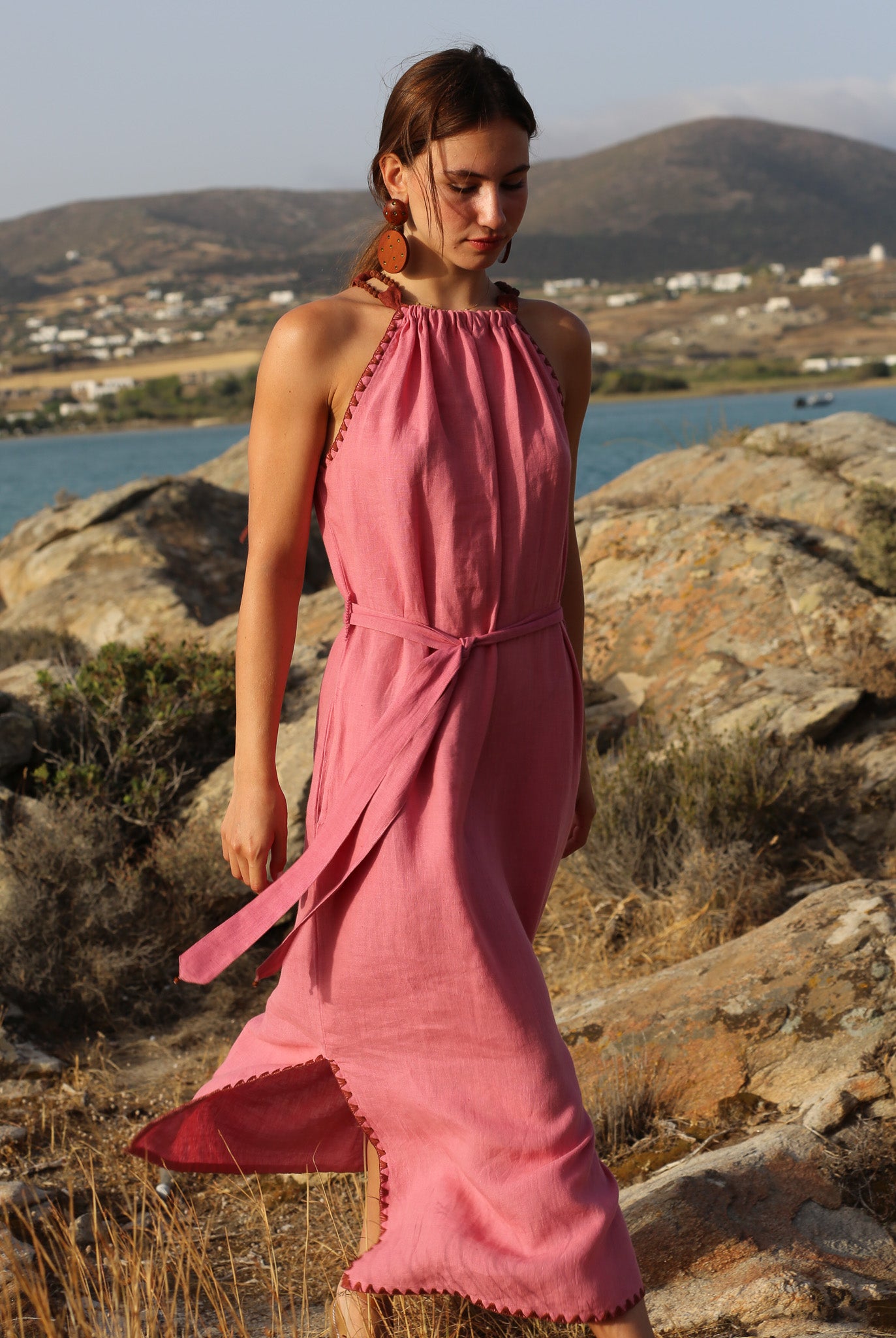 Hera Linen Halter Dress Rose – Buggy NYC