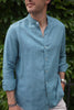 Men's Linen Nehru Collar Shirt Ocean Green