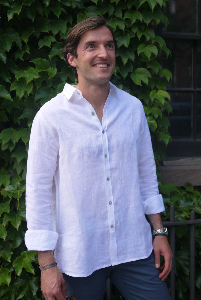 white linen dress shirt mens Men's Linen Shirt White – Buggy NYC