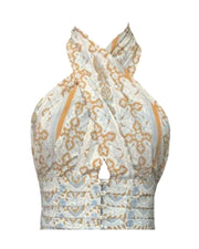 Ophelia Halter Top in BCI Poplin - Blue and Gold (Better Cotton Initiative Cotton)