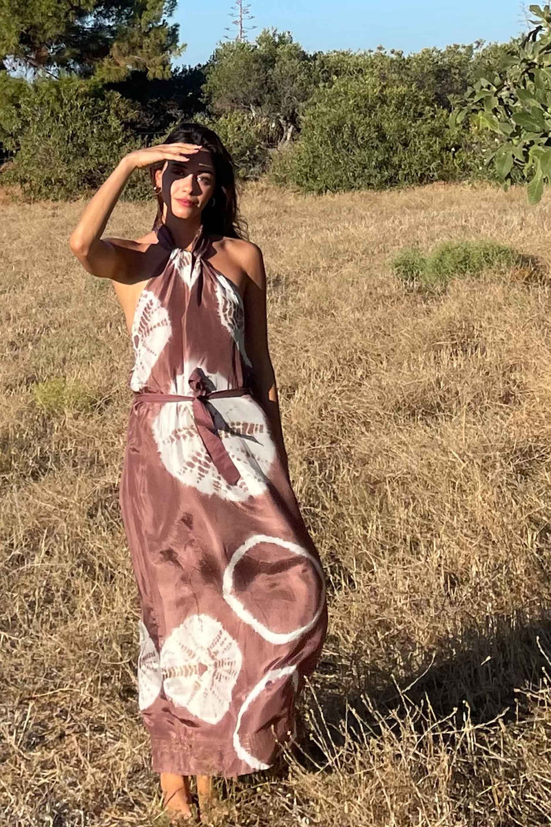 Pallas Halter Dress Shibori Cocoa