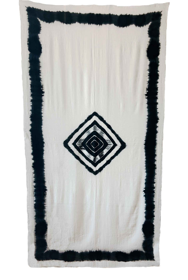 Dip Dye Edge with Evil Eye Pashmina - Ivory with Black