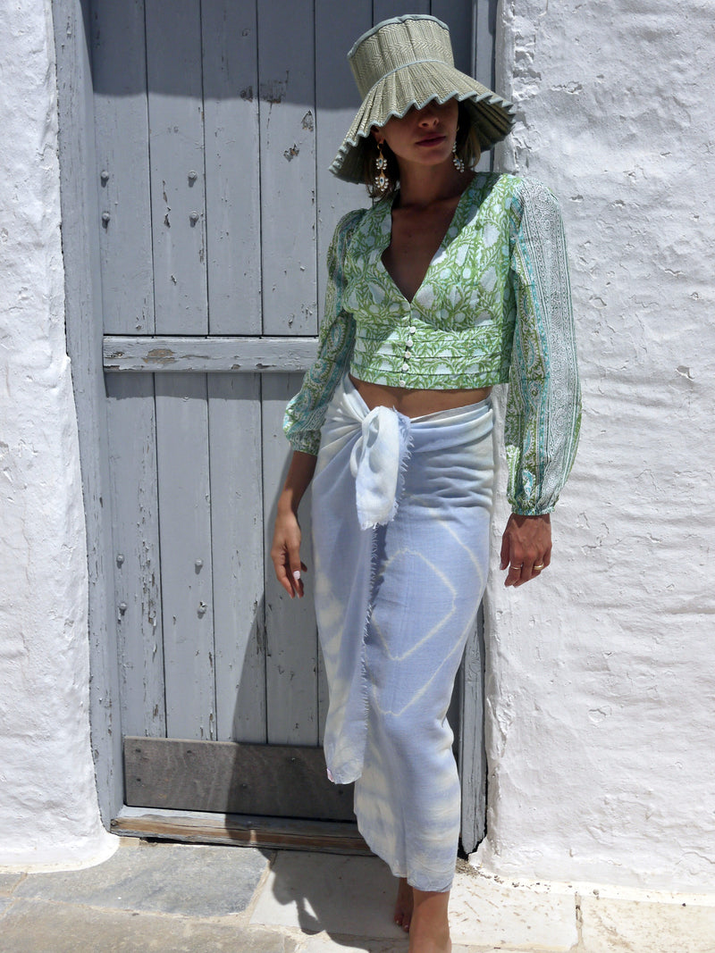 Athena Half Top in Faridabad Multi - Green & Turquoise