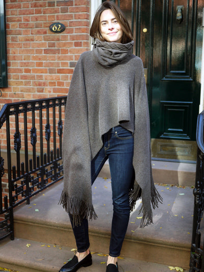 Cashmere Wool Fringe Poncho -  MORE COLORS