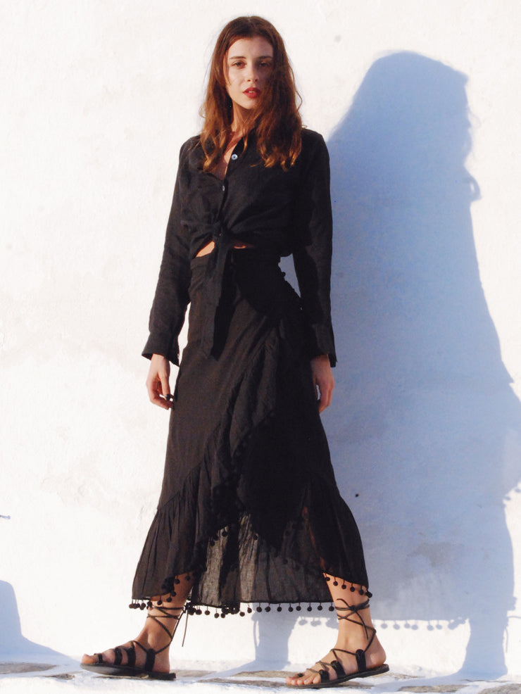 Katerina Long Ruffle Skirt in Black