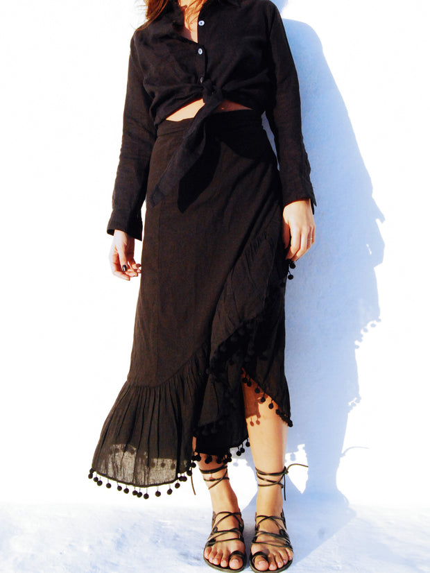 Katerina Long Ruffle Skirt in Black