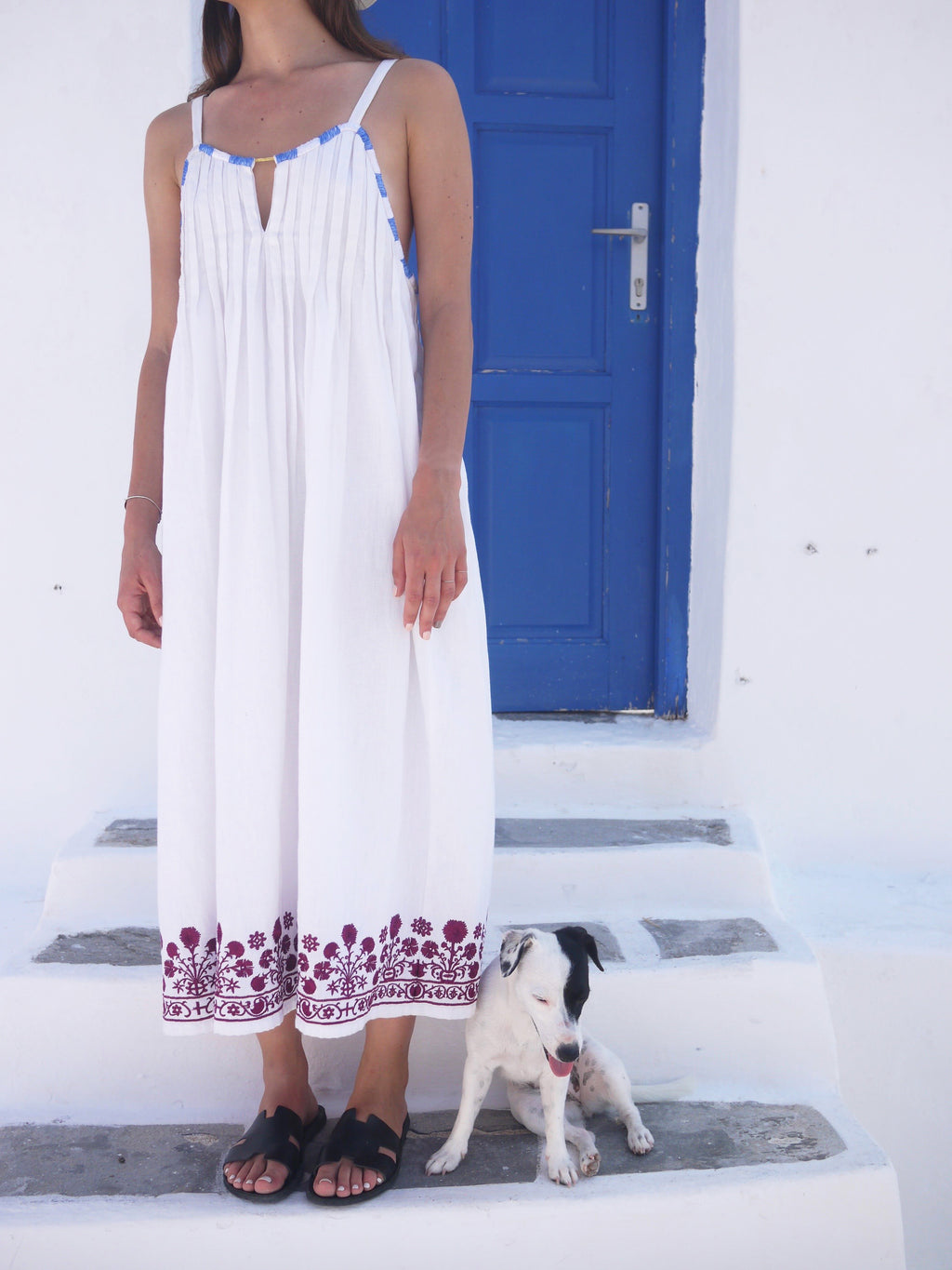 Cretan with Silk Embroidery Linen Dress – Buggy NYC