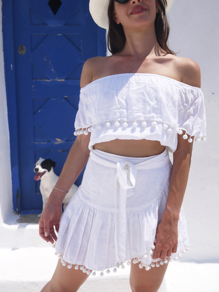 Katerina Mini Ruffle Skirt in White
