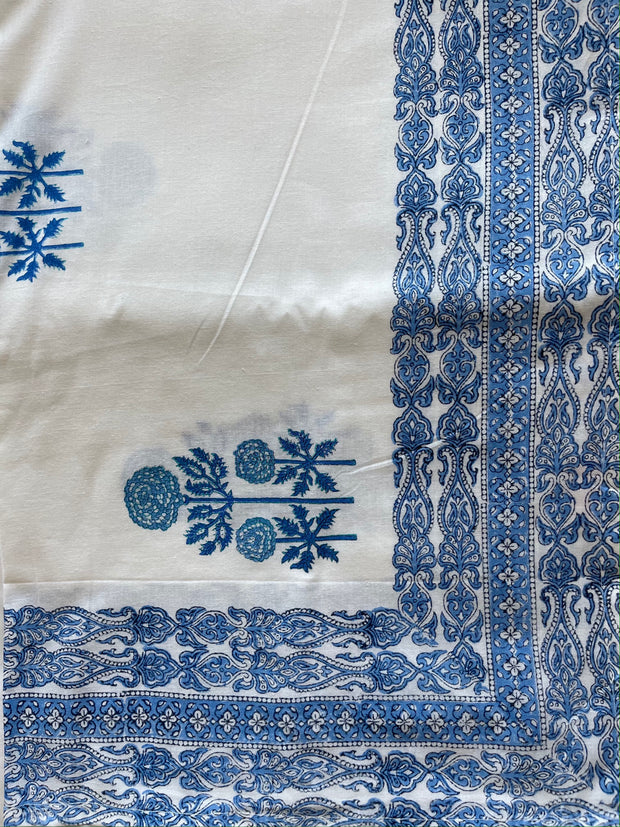 Modern Floral TABLECLOTH with Wide Border in Grecian Blues- MORE SIZES