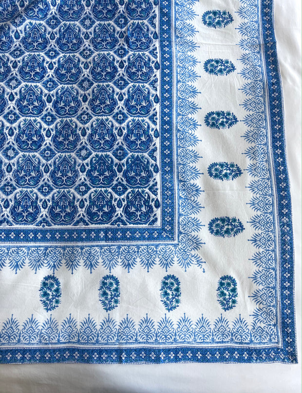 Nettie TABLECLOTH with Wide Border in Greek Blues - MORE SIZES