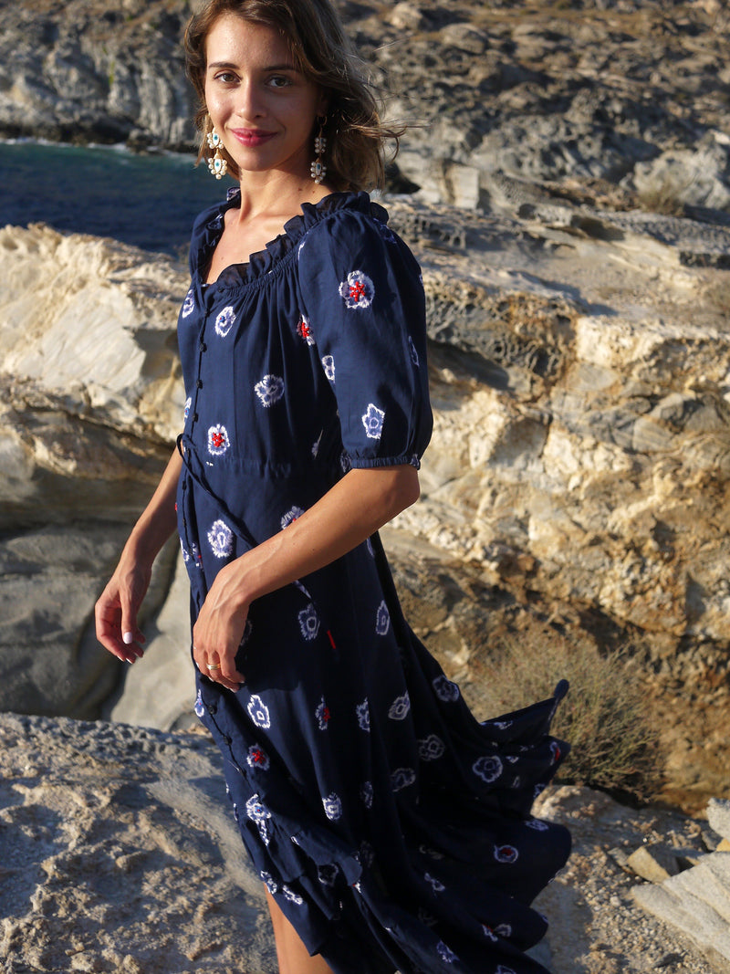 Market Dress in Hand Shibori & Embroidery