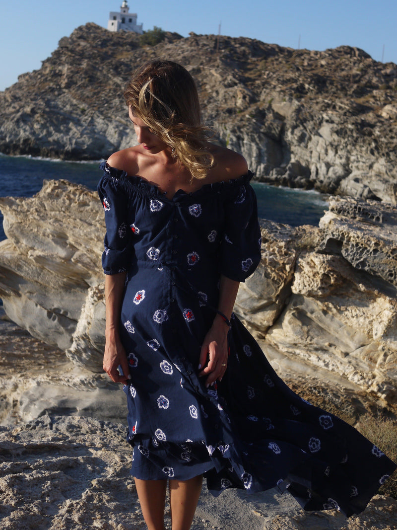 Market Dress in Hand Shibori & Embroidery