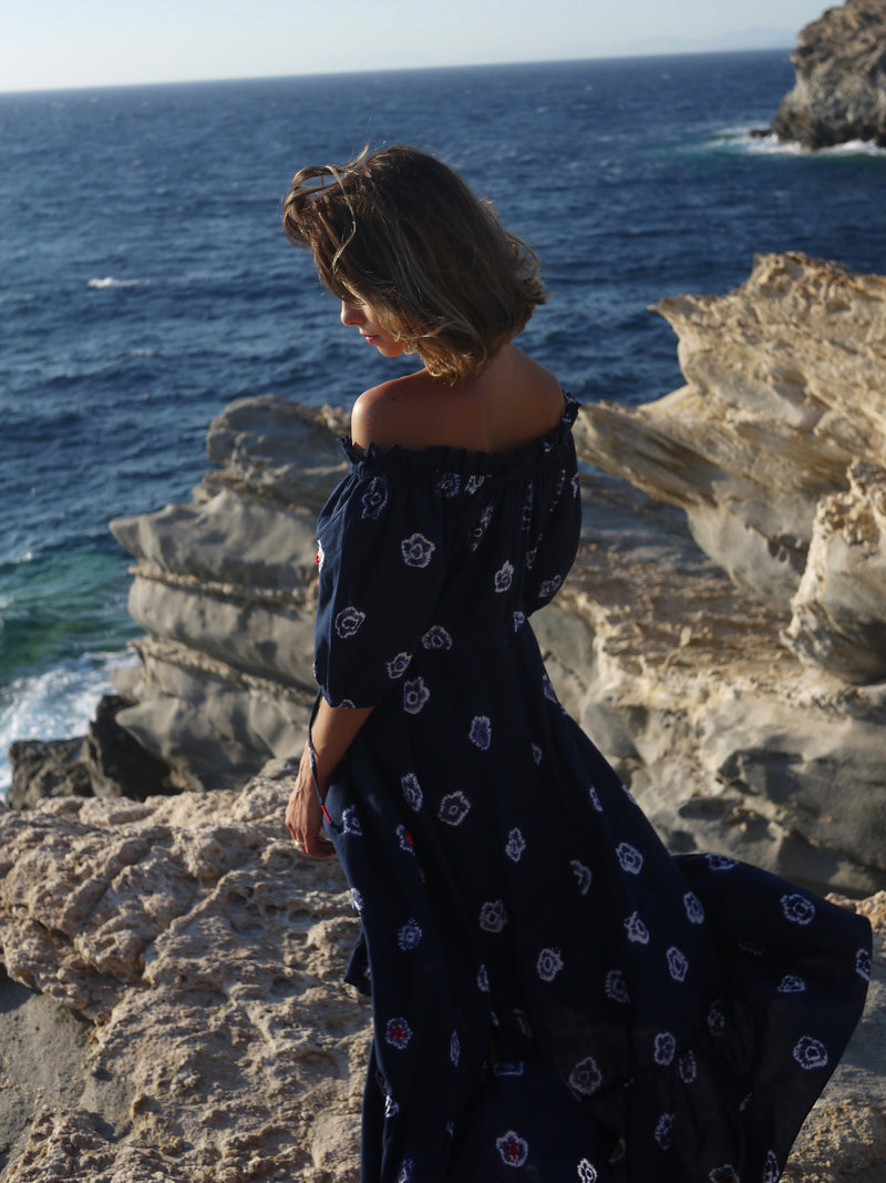 Market Dress in Hand Shibori & Embroidery