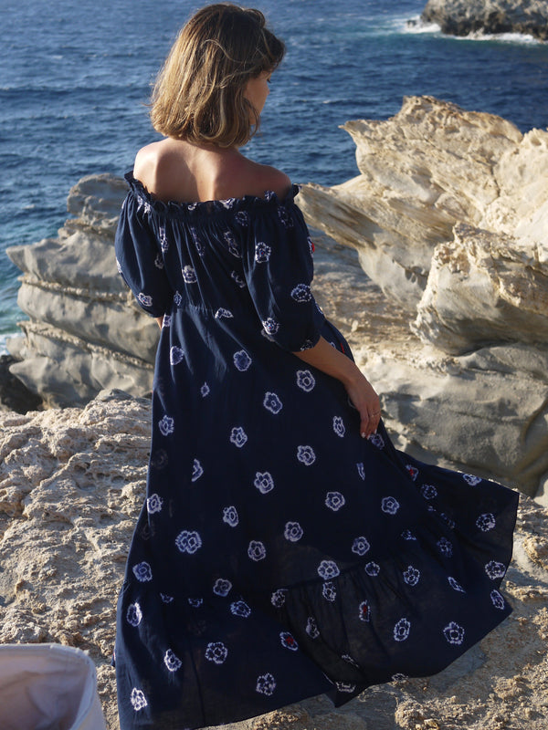 Market Dress in Hand Shibori & Embroidery