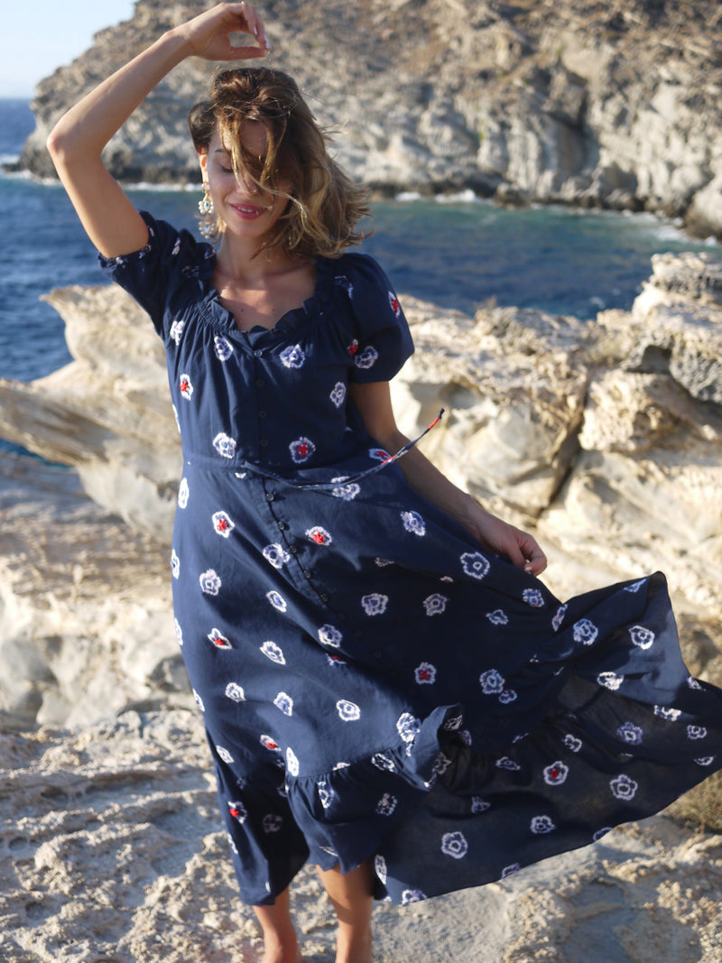 Market Dress in Hand Shibori & Embroidery