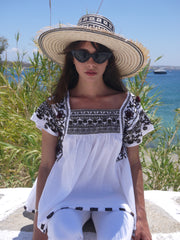 Paros Embroidered Blouse - Chocolate