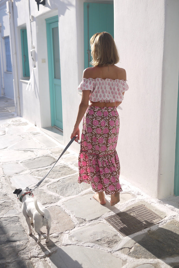 Sifnos Crop Top - Block Print with Hand Embroidery