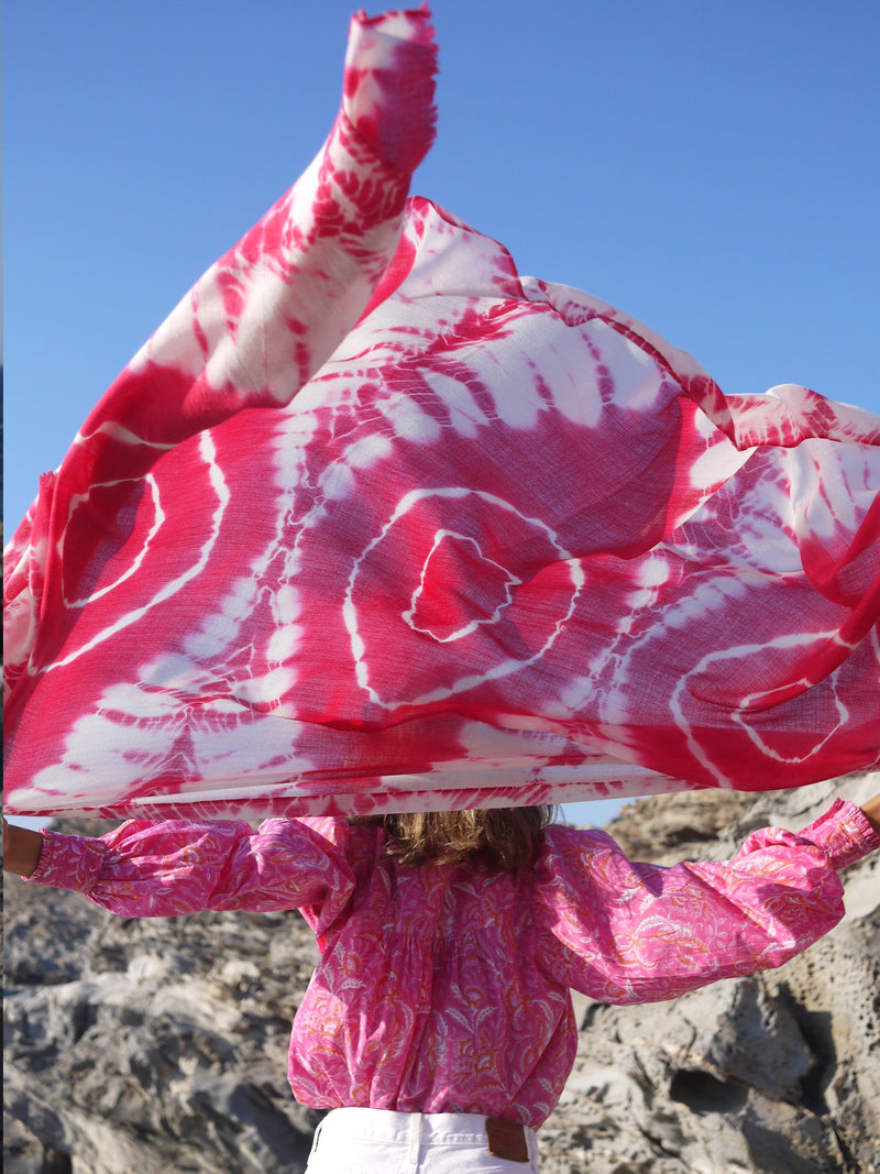 Evil Eye Hand Dyed Pashmina - Hot Pink