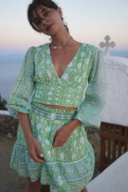Sylvia Swiss Dot Skirt in Faridabad Multi - Green & Turquoise