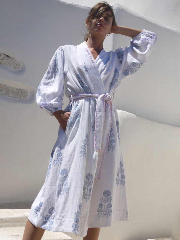 Long Kimono Robe in Soft Double Gauze - Nantucket Greys