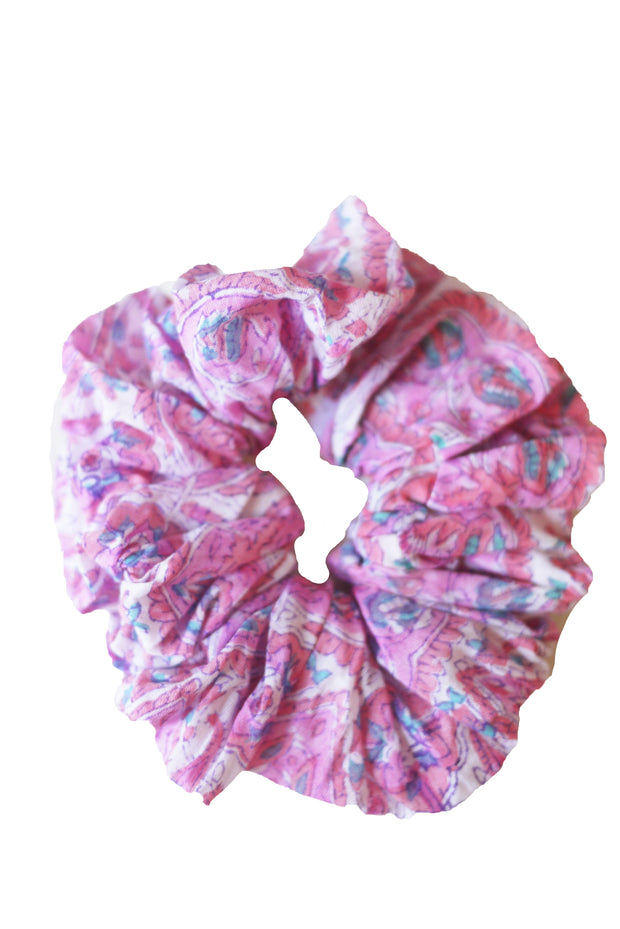 Blockprint Hair Scrunchie in Nettie Lavender Pink