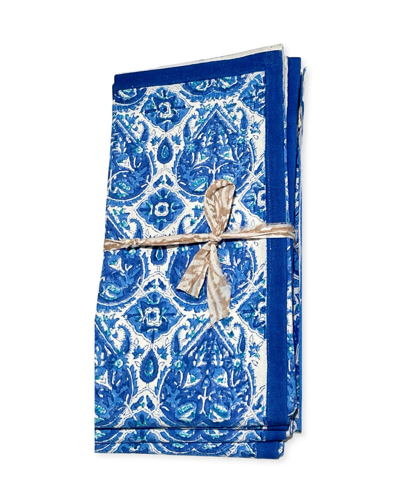 Nettie Napkins with Solid Border in Grecian Blues, Set of 4