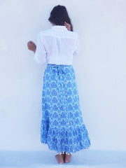 Katerina Long Ruffle Skirt in Nettie Greek Blue
