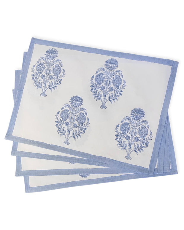 Large Bouquet Floral Placemat with Solid Border in Nantucket Greys, Set of 4