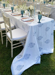 Modern Floral Tablecloth with Hand Embroidered Border in Nantucket Grey - MORE SIZES