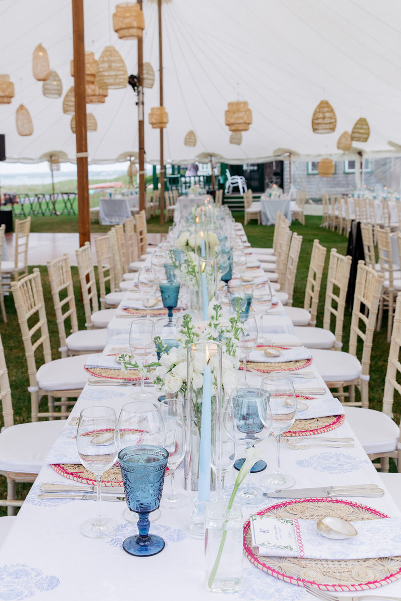 Modern Floral Tablecloth with Hand Embroidered Border in Nantucket Grey - MORE SIZES