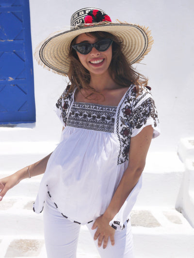 Paros Embroidered Blouse - Chocolate