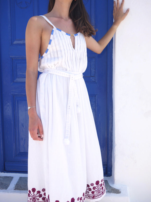 Cretan with Silk Embroidery Linen Dress