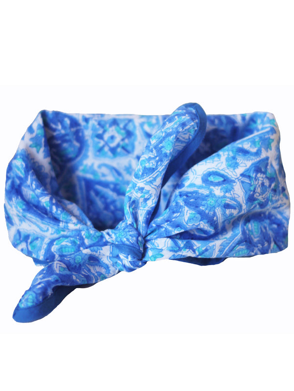 Blockprint Bandana in Nettie Greek Blue