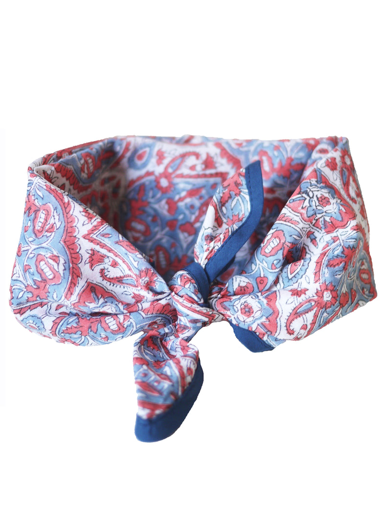 Blockprint Bandana in Nettie Blue Grey and Nantucket Red