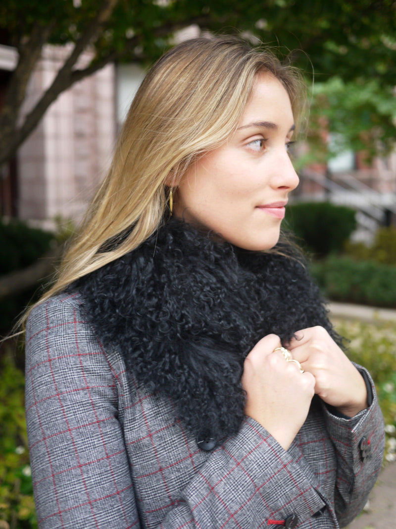 Mongolian Lamb Fur Collar in Black