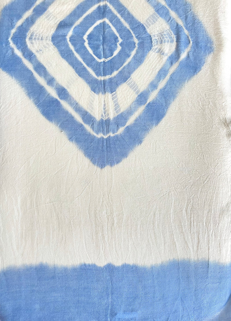 Dip Dye Edge with Evil Eye Pashmina - Ivory with Blue