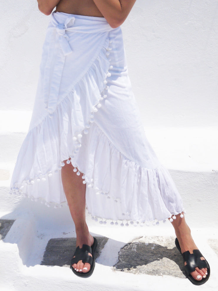 Katerina Long Ruffle Skirt in White