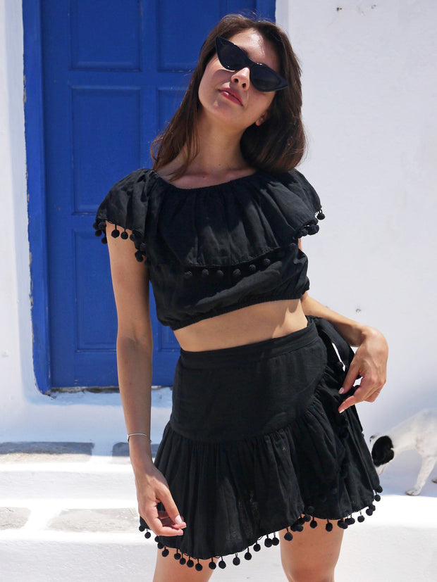 Katerina Mini Ruffle Skirt in Black